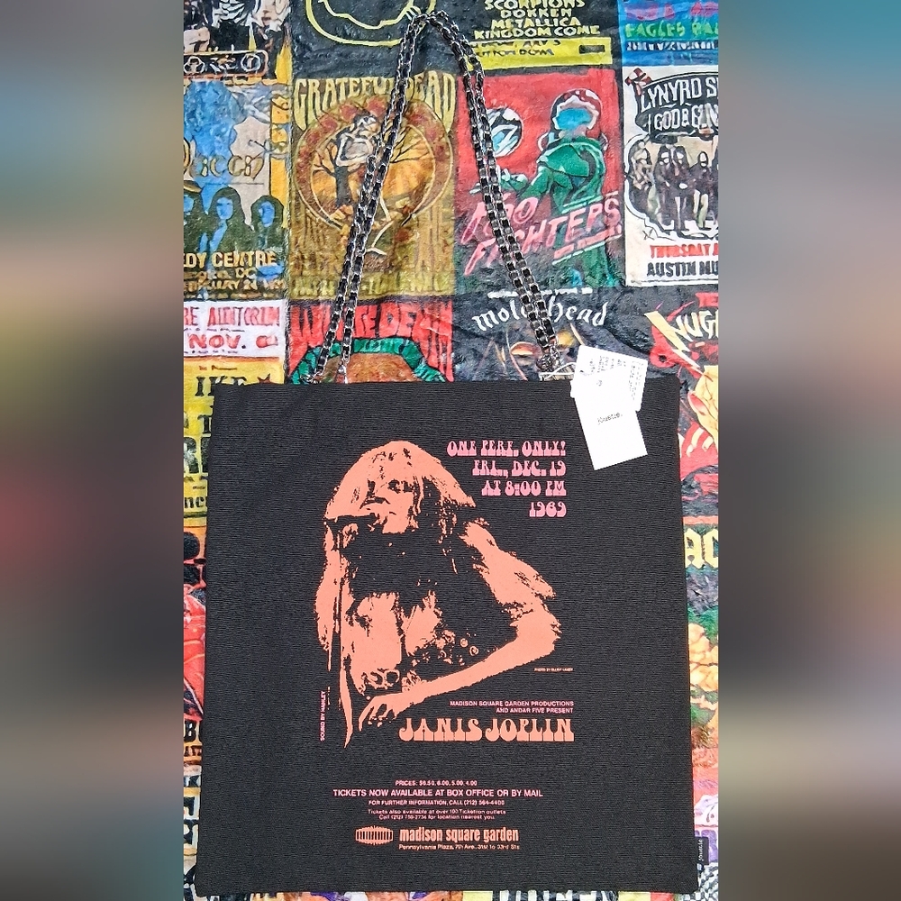 Black Janis Joplin Graphic Tote Bag